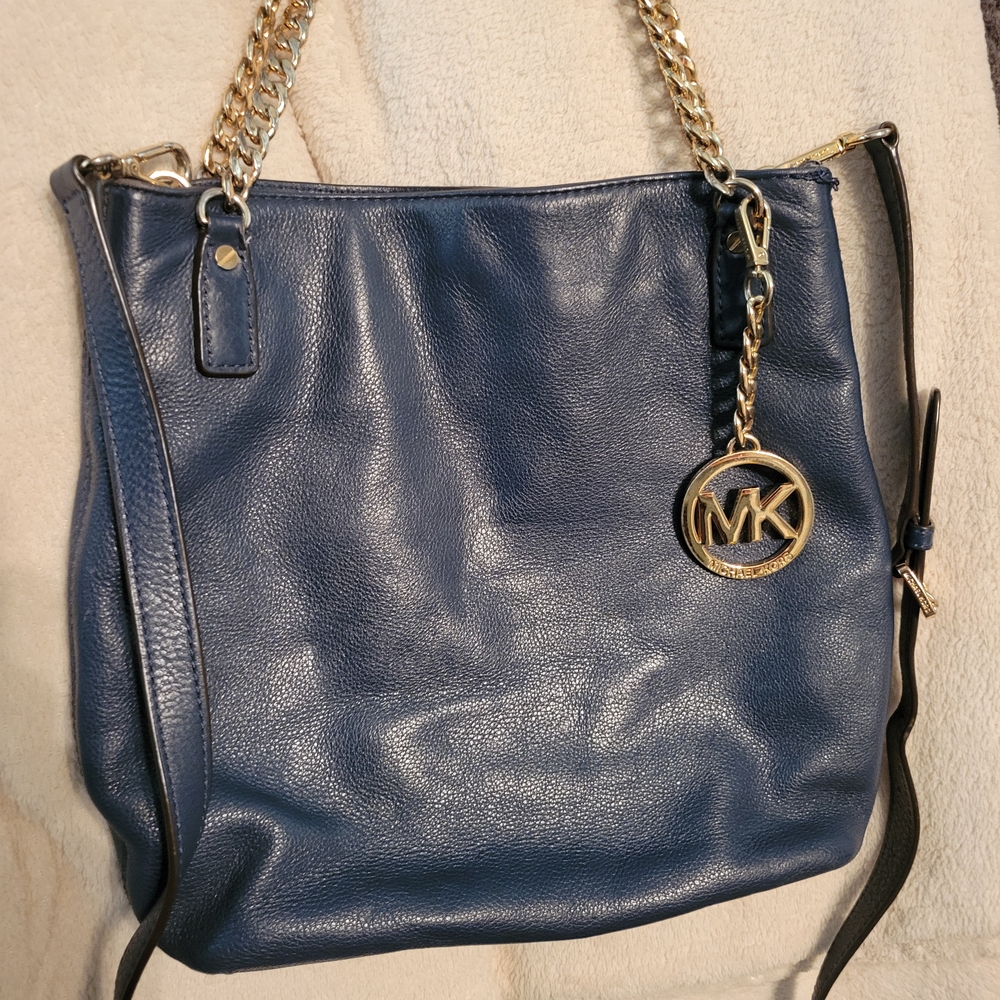 Michael Kors Navy Blue Leather Shoulder Bag